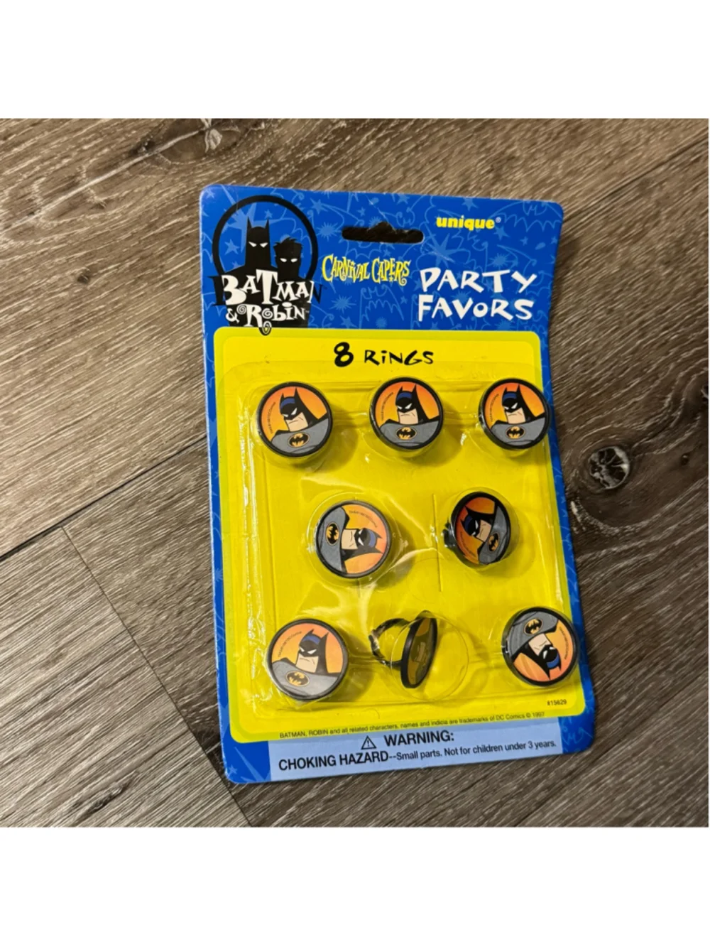 Vintage 1997 Unique Batman & Robin Party Favor Rings 8 Pack Rare Collectible